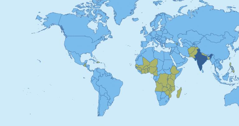 Map showing countries in different colors